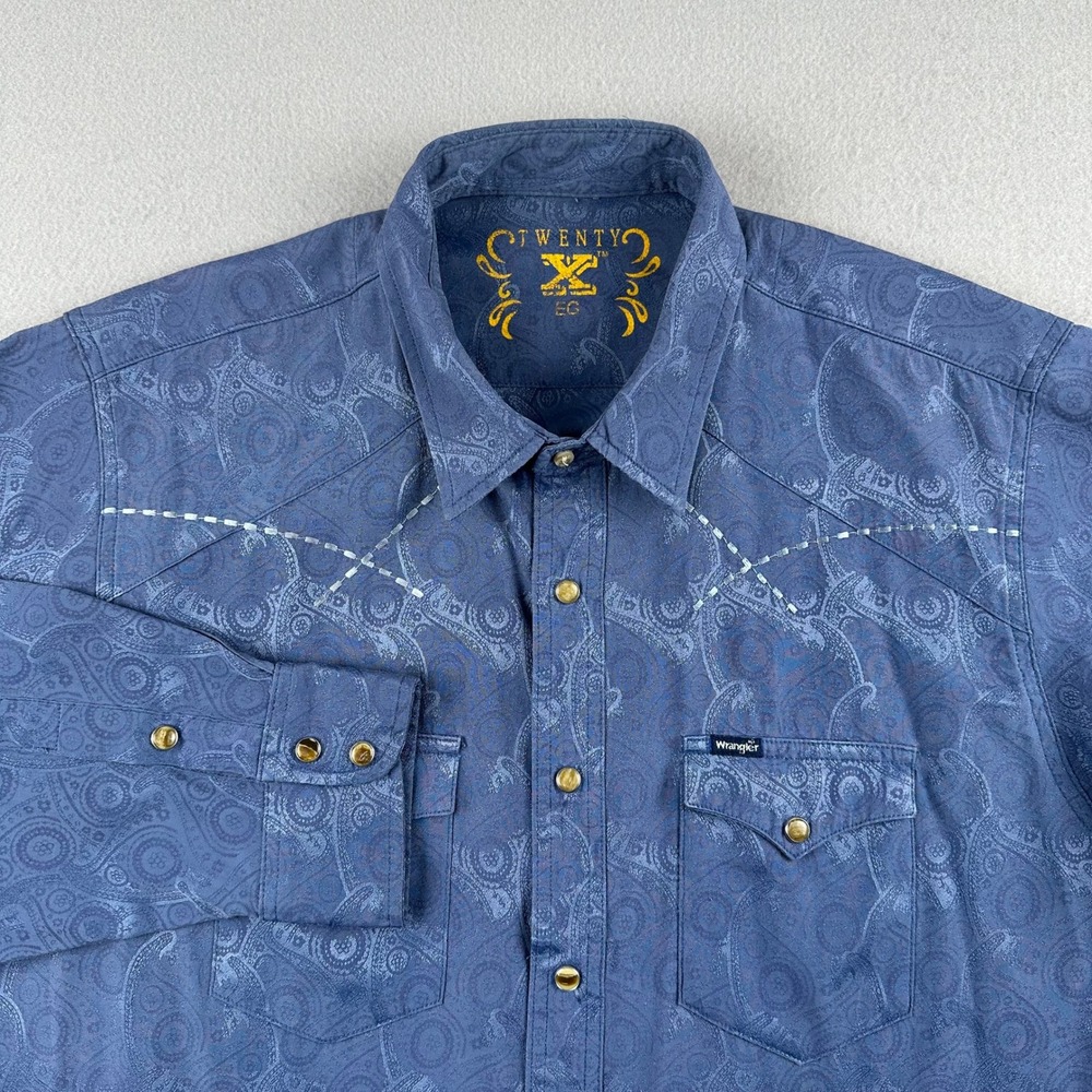 Wrangler Twenty X Western Snap Shirt Mens XL Blue Paisley Jacquard M16L0669